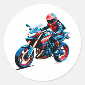 Stylish Motorcycle Rider Classic Round Sticker