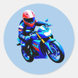 Stylish Motorcycle Rider Classic Round Sticker