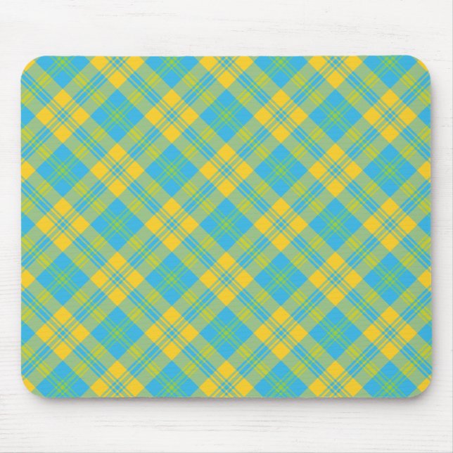Stylish Mousepad: Blue, Yellow, Green Plaid Mouse Pad (Front)