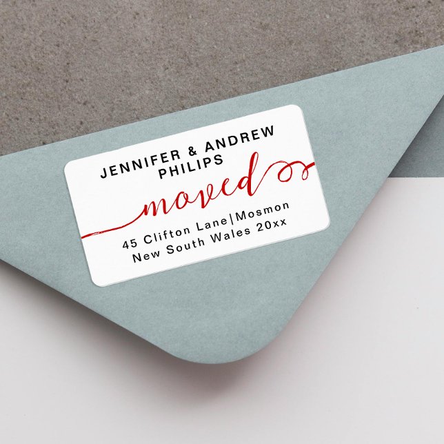 Stylish Moving New Address Cherry Red Calligraphy Label (Creator Uploaded)