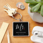 Stylish Mr. Custom Last Name & Date Wedding Key Ring<br><div class="desc">The perfect gift for any groom to be,  the fun and modern design features a stylish typography script "Mr." with cute little red love heart full stops. The design is easy to personalise with your surname and established date and will be the perfect keepsake from your special day.</div>