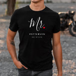 Stylish Mr. Custom Last Name & Date Wedding T-Shirt<br><div class="desc">The perfect gift for any groom to be,  the fun and modern design features a stylish typography script "Mr." with cute little red love heart full stops. The design is easy to personalise with your surname and established date and will be the perfect keepsake from your special day.</div>
