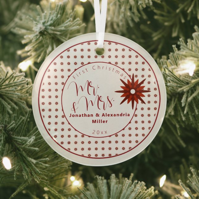 Stylish Mr & Mrs First Christmas | Red Snowflake Glass Tree Decoration (Insitu)