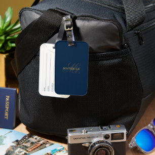 Stylish Mr. & Name Text Navy Blue Luggage Tag