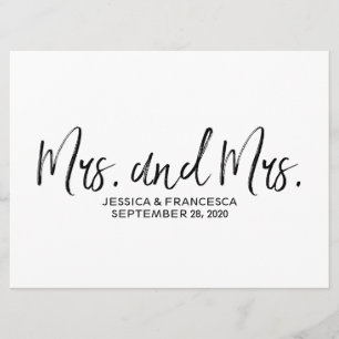 Stylish "Mrs. and Mrs." Lesbian Wedding Sign Invitation