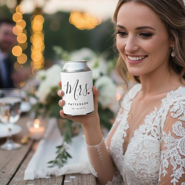 Stylish Mrs. Custom Last Name & Date Wedding Can Cooler (Creator Uploaded)