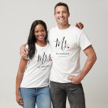 Stylish Mrs. Custom Last Name & Date Wedding T-Shirt<br><div class="desc">The perfect gift for any bride to be,  the fun and modern design features a stylish typography script "Mrs." with cute little red love heart full stops. The design is easy to personalise with your surname and established date and will be the perfect keepsake from your special day.</div>