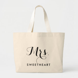 Stylish Mrs. & Name Text Jumbo Tote for Brides