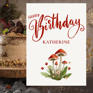 Stylish Mushroom Botanical Happy Birthday Card