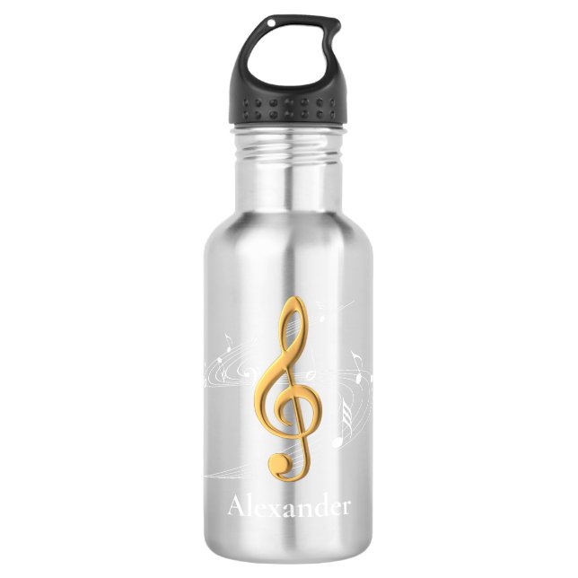 Stylish Music Notes Gold Treble Clef  710 Ml Water Bottle (Front)