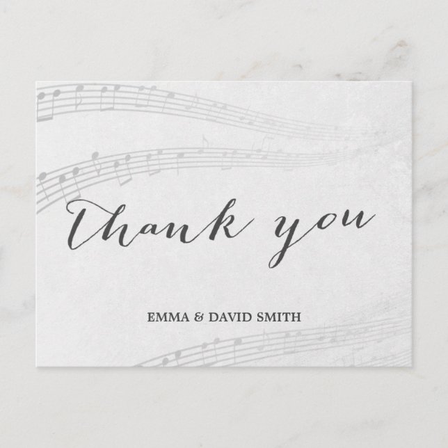 Stylish Music Notes Thank You Postcard (Front)