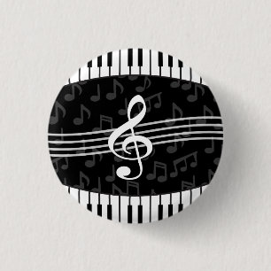 Stylish Music Notes Treble Clef and Piano Keys 3 Cm Round Badge