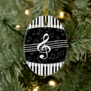 Stylish Music Notes Treble Clef and Piano Keys Ceramic Tree Decoration