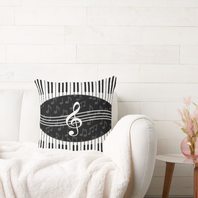 Stylish Music Notes Treble Clef and Piano Keys Cushion (Couch)