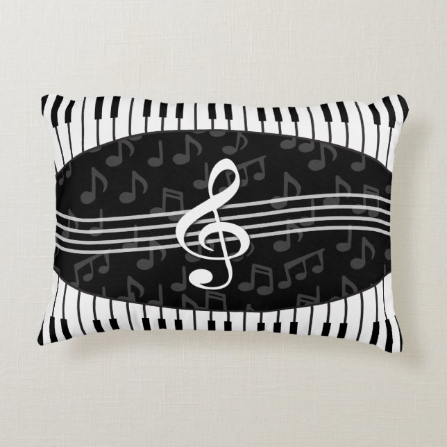 Stylish Music Notes Treble Clef and Piano Keys Decorative Cushion (Back)
