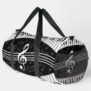 Stylish Music Notes Treble Clef and Piano Keys Duffle Bag