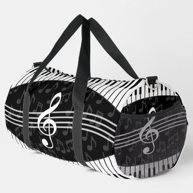 Stylish Music Notes Treble Clef and Piano Keys Duffle Bag (Right Corner)
