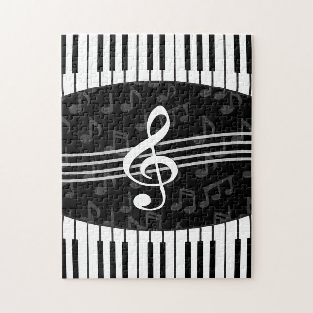 Stylish Music Notes Treble Clef and Piano Keys Jigsaw Puzzle (Vertical)
