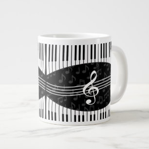 Stylish Music Notes Treble Clef and Piano Keys Large Coffee Mug