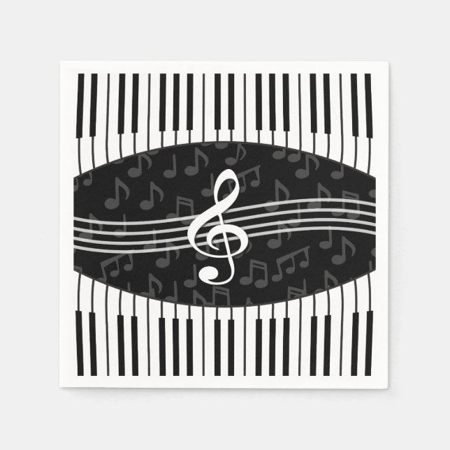 Stylish Music Notes Treble Clef and Piano Keys Napkin (Front)