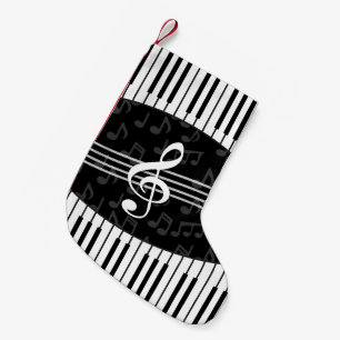 Stylish Music Notes Treble Clef and Piano Keys Small Christmas Stocking