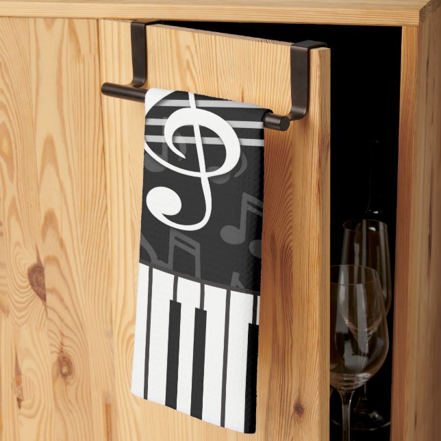 Stylish Music Notes Treble Clef and Piano Keys Tea Towel (Thirds Fold)