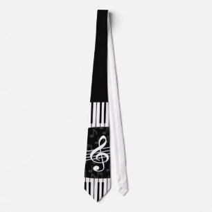 Stylish Music Notes Treble Clef and Piano Keys Tie