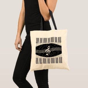 Stylish Music Notes Treble Clef and Piano Keys Tote Bag