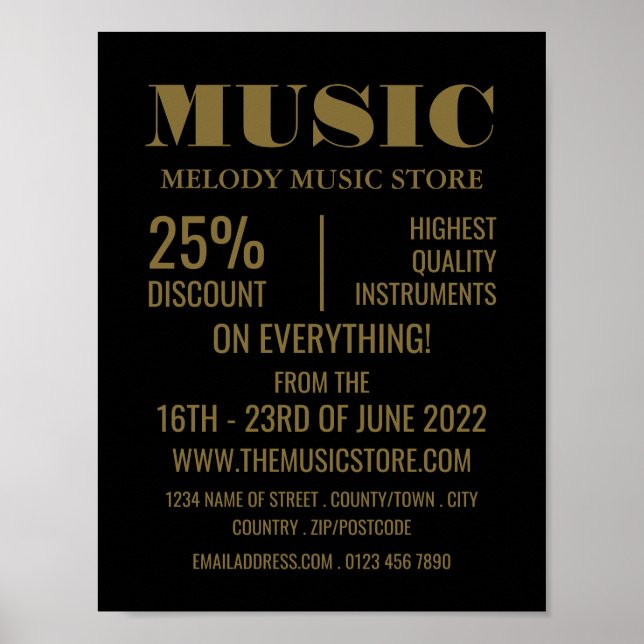 Stylish Musical Instrument Store Poster (Front)