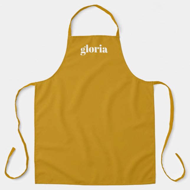 Stylish mustard yellow plain custom name apron (Front)