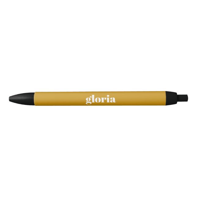 Stylish mustard yellow plain custom name black ink pen (Front)