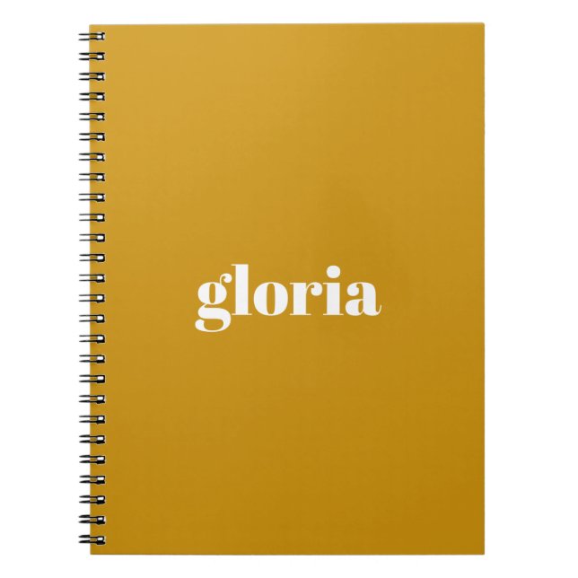 Stylish mustard yellow plain custom name notebook (Front)
