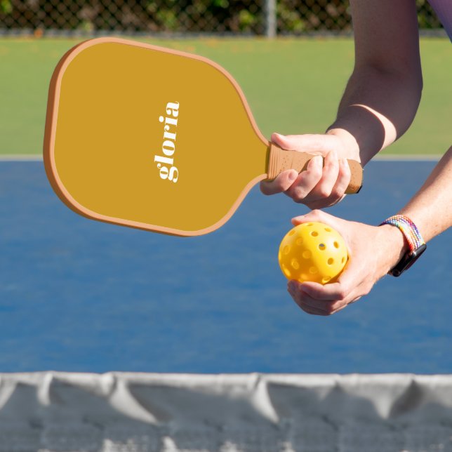 Stylish mustard yellow plain custom name pickleball paddle (Insitu)