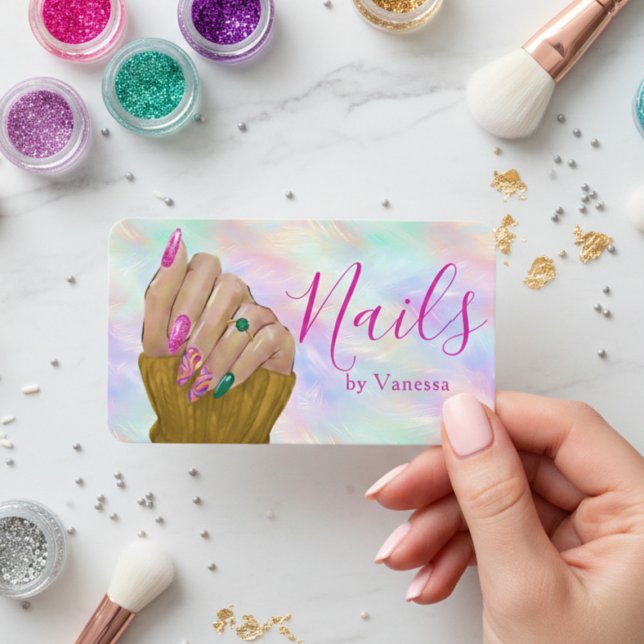 Stylish Nail Art Manicurist Artist Iridescent Opal Business Card (Creator Uploaded)