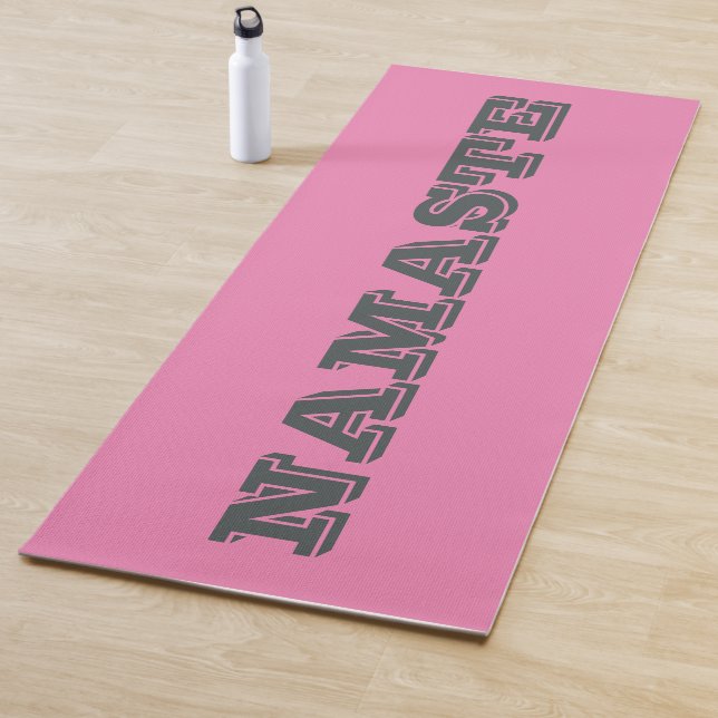 Stylish Namaste Pink Grey Typographic Yoga Mat (In Situ)