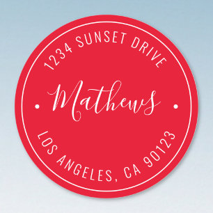 Stylish Name & Circular Text   Red & White Classic Round Sticker