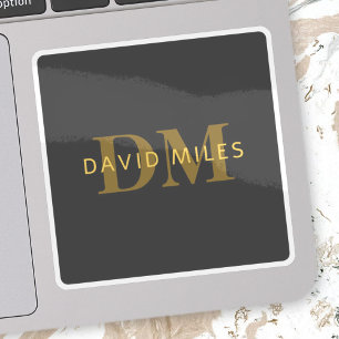 Stylish Name & Monogram Gold & Dark Gray