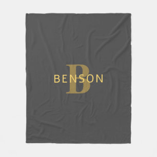 Stylish Name & Monogram   Gold & Dark Gray Fleece Blanket