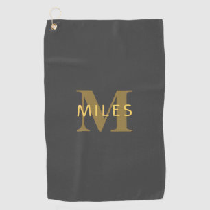 Stylish Name & Monogram   Gold & Dark Gray Golf Towel