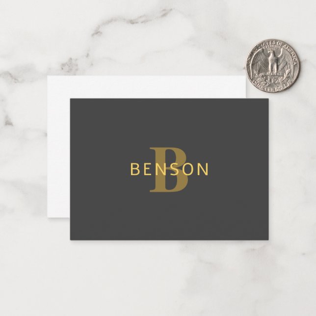 Stylish Name & Monogram | Gold & Dark Grey Card (Front/Back In Situ)
