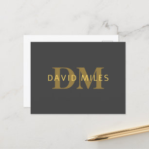 Stylish Name & Monogram   Gold & Dark Grey Postcard