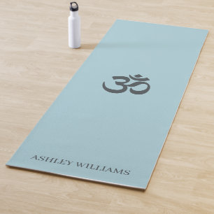 Stylish Name Monogram Om Symbol Blue Glow Yoga Mat