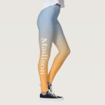 Stylish Name on Light Blue to Orange Gradient Leggings<br><div class="desc">Light blue to orange gradient features a custom name in a stylish white serif font going down the outside of the right leg. Personalise it with your name in the sidebar and add a modern, colourful look to your wardrobe. To see the chic ombré design on other items, click the...</div>
