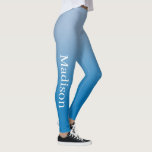 Stylish Name on Light to Dark Blue Gradient Leggings<br><div class="desc">Light to dark blue gradient features a custom name in a stylish white serif font going down the outside of the right leg. Personalise it with your name in the sidebar and add a modern look to your wardrobe. To see the chic ombré design on other items, click the "Rocklawn...</div>