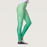 Stylish Name on Light to Dark Green Gradient Leggings<br><div class="desc">Light to dark green gradient features a custom name in a stylish white serif font going down the outside of the right leg. Personalise it with your name in the sidebar and add a modern, colourful look to your wardrobe. To see the chic ombré design on other items, click the...</div>