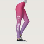 Stylish Name on Pink to Purple Gradient Leggings<br><div class="desc">Dark pink to light purple gradient features a custom name in a stylish white serif font going down the outside of the right leg. Personalise it with your name in the sidebar and add a modern, colourful look to your wardrobe. To see the chic ombré design on other items, click...</div>