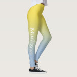 Stylish Name on Yellow to Light Blue Gradient Leggings<br><div class="desc">Bright yellow to light blue gradient features a custom name in a stylish white serif font going down the outside of the right leg. Personalise it with your name in the sidebar and add a modern, colourful look to your wardrobe. To see the chic ombré design on other items, click...</div>