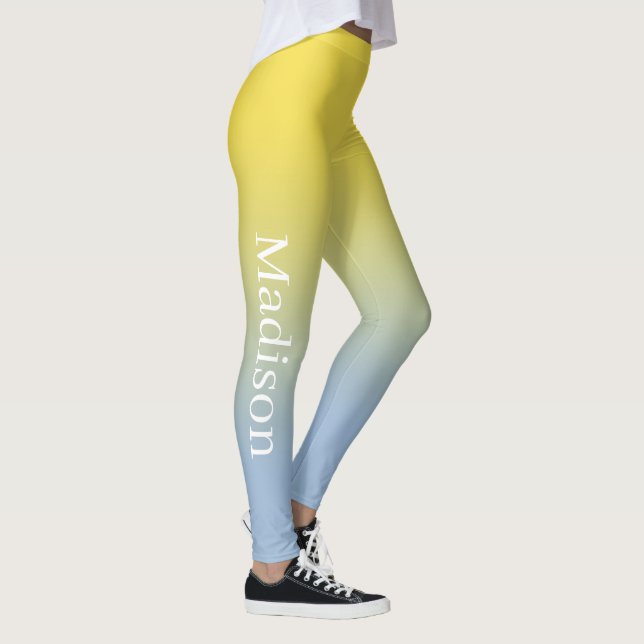 Stylish Name on Yellow to Light Blue Gradient Leggings (Right)