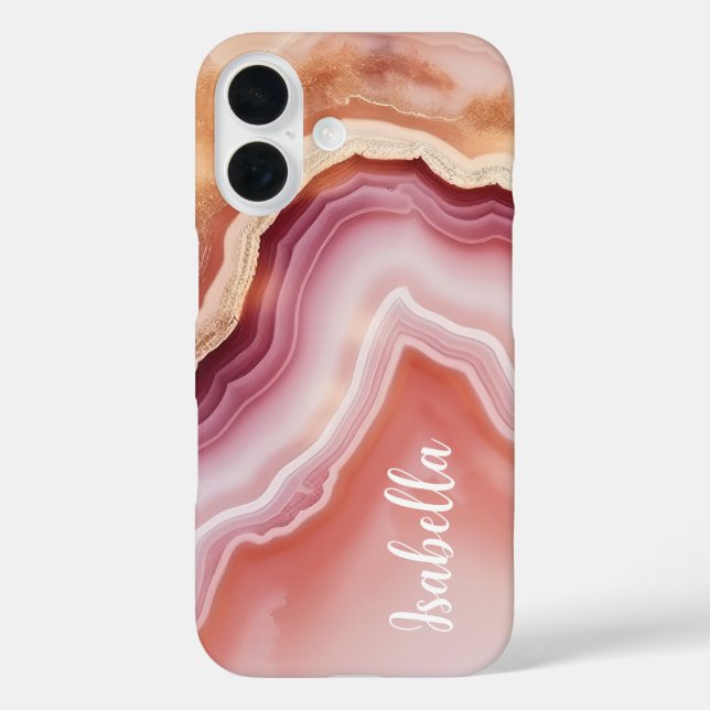 Stylish Name Pink Gold Agate Marble Case-Mate iPhone Case (Back)