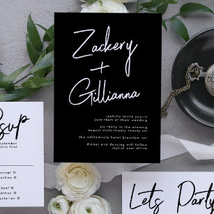 Stylish NAMES   Modern Black & White Wedding Invitation